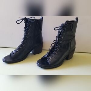 Forever 21 Black Lace-Up Peep Toe Block Heel Ankle Boots